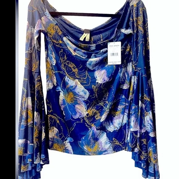 Free People navy wide sleeve blouse NWT host pick - Picture 9 of 10